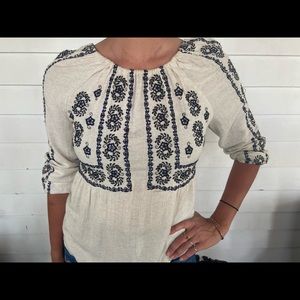Zara Embroidered Peasant Blouse sz M
